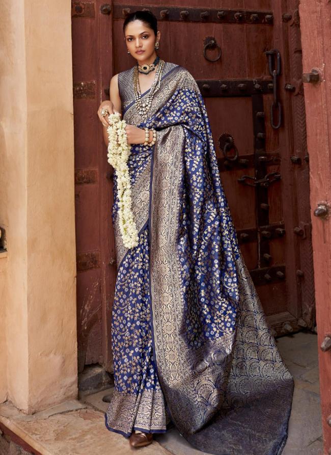 Banarasi Silk Blue Traditional Wear Weaving  Saree